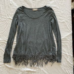 Altard State Long Sleeve Green-Grey Shirt with Tassels (Size Small)